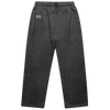 Ultra Cozy Open Leg Pant in dark grey fleece material, featuring CG embroidery on upper right leg, with straight-cut loose fit design, elastic waistband with drawstring, and comfortable fleece lining. Displayed flat against white background showing full length.