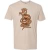 Grayson Jenkins Moody Snake Tee featuring brown snake wrapped around hourglass design on beige cotton blend t-shirt