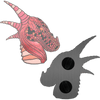 Jess Burbridge 7 Pin Collector's Bundle featuring enamel pin of pink and black dragon head with two butterfly clutches on back.