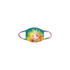 Tie-Dye Mask featuring vibrant spiral pattern in turquoise, yellow, and red with purple elastic ear loops. Handcrafted cotton face covering with tree of life design centered on a colorful tie-dye background.