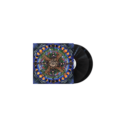 Round The Wheel 180gm Double LP Vinyl featuring psychedelic circular album artwork with spiral pattern in deep blues and oranges, displayed alongside two black vinyl records. The cover art shows intricate mandala-style design with vibrant colors and mystical motifs.