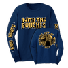 Navy blue long sleeve t-shirt with yellow text