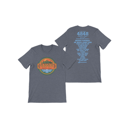 4848 Festival T-shirt with 2022 Logo Mountain Scene on front and festival lineup on the back