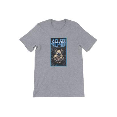 2023 4848 Festival Bear T-Shirt, featuring a rectangular 4848 logo and bear face printed on a heather gray t-shirt