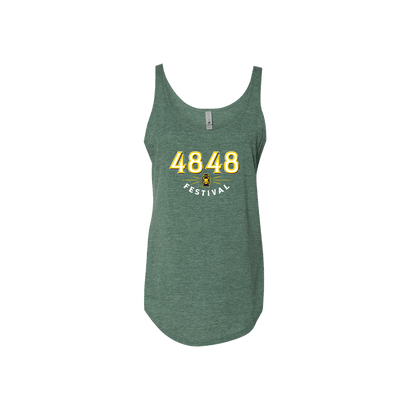 Green Ladies Tank Top with 4848 Festival logo featuring the lantern icon on the front. 