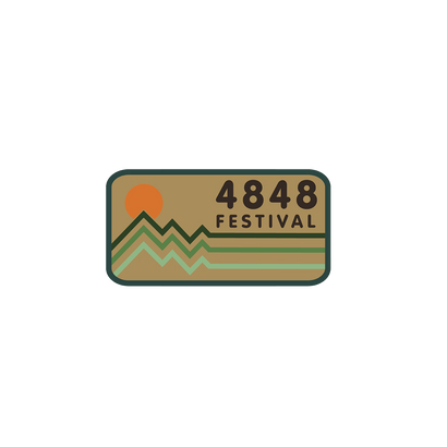 Retro mountain sunset design and 4848 festival logo on a patch. 