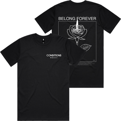 Black t-shirt with small white 