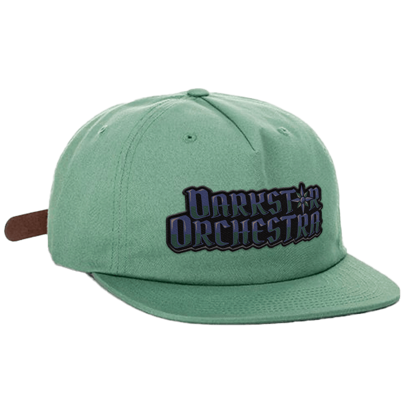 DSO Mountain Text Patch Strapback Hat in mint green with dark embroidered logo and leather strap closure