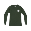 Dark green long sleeve shirt with white circular logo featuring rabbit silhouette on left chest, showcasing Crazy Rabbit design for Dark Star Orchestra fans