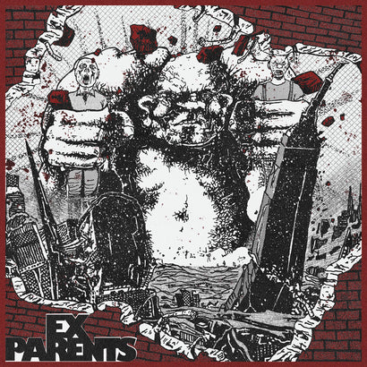 Black and white grunge-style album cover artwork featuring chaotic imagery with distorted figures, debris, and a central screaming face. The title 