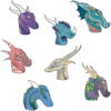 Jess Burbridge 7 Pin Collector's Bundle featuring detailed enamel dragon pins in vibrant colors with unique designs.