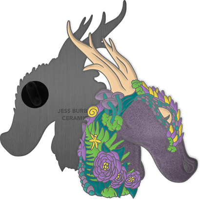 Jess Burbridge 7 Pin Collector's Bundle featuring detailed enamel dragon pin with floral and mushroom designs and butterfly clutch back.