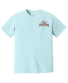 Light blue short sleeve tee with outdoor circus design on the chest, perfect for fun outdoor events and casual wear