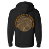 Back Graphic featuring With The Punches Wood Grain Carved Logo and the words I hear your voice in all my favorite chords. Black Hooded Sweatshirt