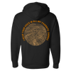 Back Graphic featuring With The Punches Wood Grain Carved Logo and the words I hear your voice in all my favorite chords. Black Hooded Sweatshirt