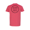 Bask Woven Lyric Back Graphic on a Heather Red T-Shirt