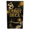 Black tarot card box with gold celestial stars, sun and moon figures, and bold text reading Official Tarot Deck