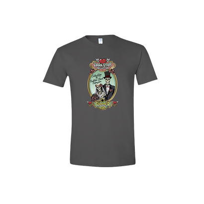 Dark Star Orchestra Summer Tour 2021 Gray T-Shirt with front skull and roses bride and groom graphic