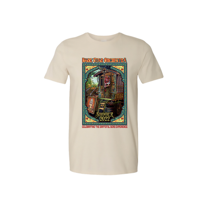 Dark Star Orchestra Summer Tour 2022 T-Shirt in Natural featuring a colorful Gypsy Caboose graphic