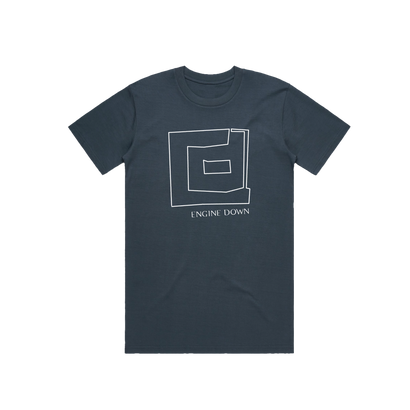 Engine Down Logo, White Ink on a Black Graphite T-Shirt