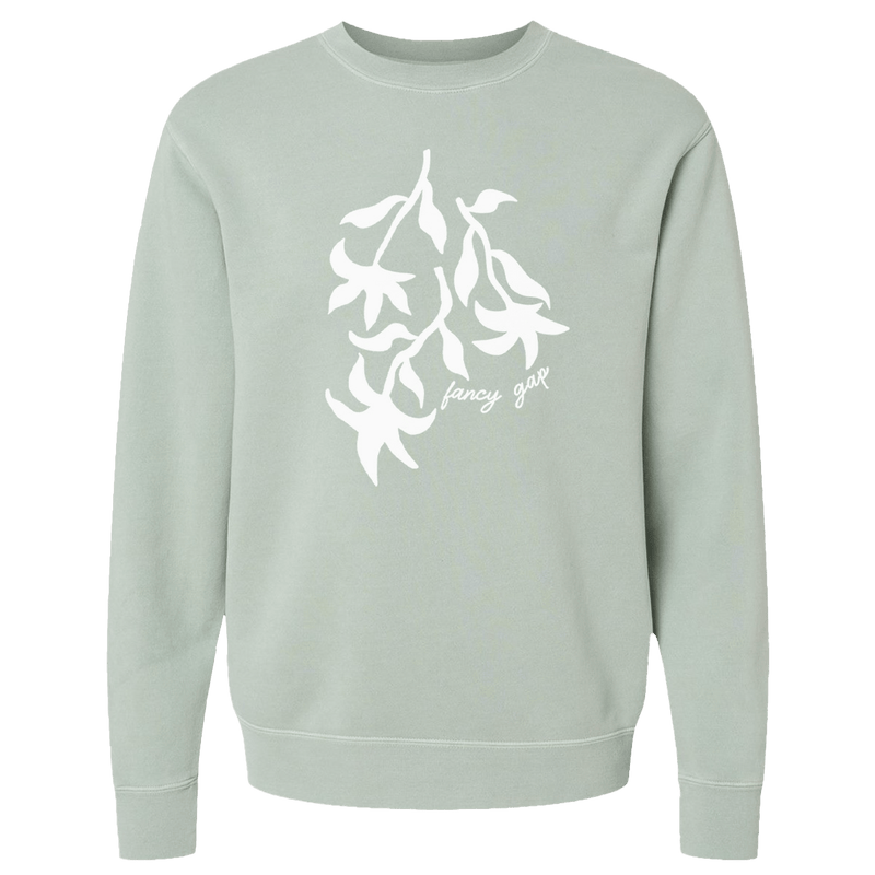 Fancy Gap Leaves Design on a Sage Crewneck Sweatshirt