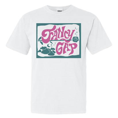 Fancy Gap Stamp Design on a White T-Shirt