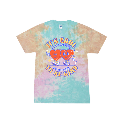 Tie-dye youth t-shirt with colorful pastel swirls featuring 