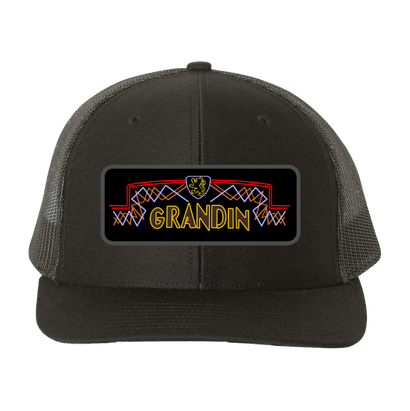 The Grandin Theatre Marquee Patch on a Black Trucker Hat