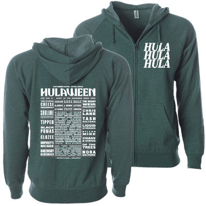 Green zip-up hoodie with 