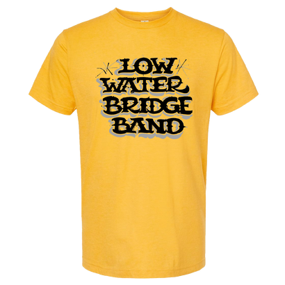 Low Water Bridge Band Graffiti Lettering on a Yellow Short Sleeve T-shirt