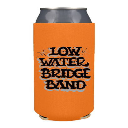 Low Water Bridge Band Graffiti Lettering on an orange koozie