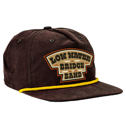 Brown snapback hat with flat bill featuring 