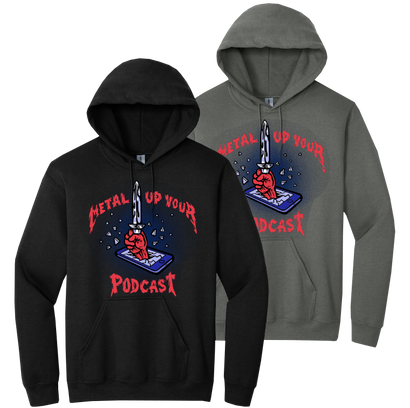 Metal Up Your Podcast Dagger Graphic on Black or Gray Hoodie 