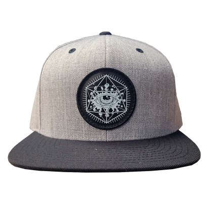 One Drop Design Studio Life Force Graphic Patch on a Gray and Black Wool 6 Panel Snap Back Hat