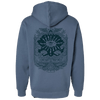 One Drop Design Studio Origins Hoodie in Storm Blue with full back graphic print - back view