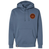 One Drop Design Studio Origins Hoodie in Storm Blue with Graphic Patch sewn on the left chest - front view