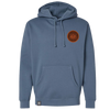 One Drop Design Studio Origins Hoodie in Storm Blue with Graphic Patch sewn on the left chest - front view