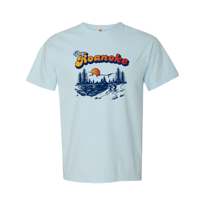 Play Roanoke Camp Graphic on a Light Blue T-Shirt