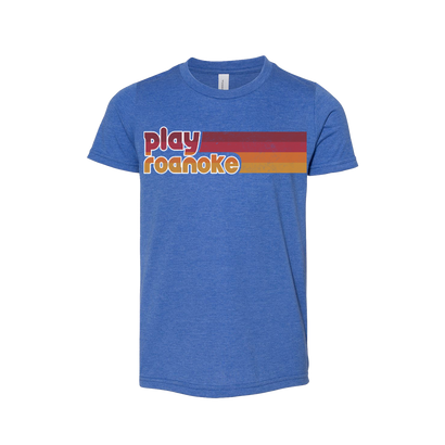 Youth blue t-shirt featuring retro-style 