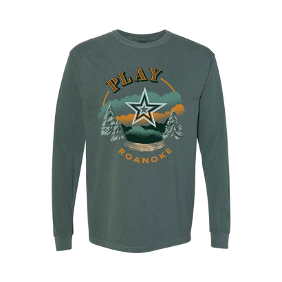 Play Roanoke Star Graphic on a Blue Spruce Long Sleeve T-Shirt