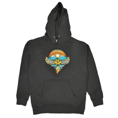 Random Rab Sun Mountain Design on a Black Hoodie