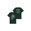 SCI 2024 Fall Tour Tee featuring front and back views of dark green t-shirt with psychedelic heart-eye design and tour dates. Custom artwork by Paul Dempsey shows winged heart motif in turquoise and gold on premium Bella Canvas cotton shirt.