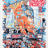 2024 Portland ME Poster featuring a vibrant illustration of the State Theater with floating jellyfish, bubbles, and concert-goers in blue and orange tones, created by artist JT Lucchesi for The String Cheese Incident