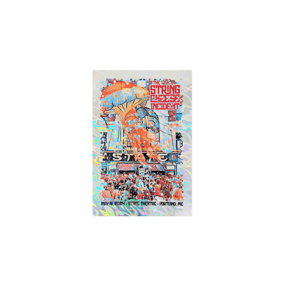 2024 Portland, ME Foil Poster featuring a vibrant illustration of the State Theater with whimsical floating jellyfish and bubbles in orange, blue, and turquoise. A gathered crowd is depicted below the iconic venue facade in an artistic, psychedelic style.