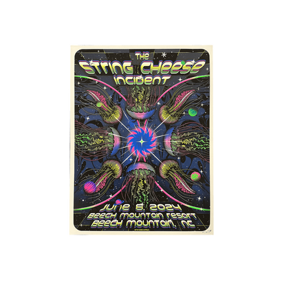 Show poster for The String Cheese Incident show at Beech Mountain Resort on June 8th, 2024