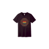 SCI EST '93 t-shirt featuring a vibrant geometric design with rainbow colors and intricate tribal patterns on an oxblood Bella + Canvas shirt. The circular artwork showcases ornate detailing and custom band lettering in a festival-inspired style.