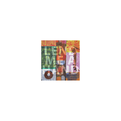 Lend Me A Hand CD album cover featuring colorful distressed typography in a collage style with letters arranged vertically and horizontally against a textured, multi-colored background of red, green, and purple hues