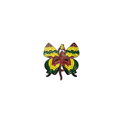 Jamaican colored buterfly pin with SCI at the top