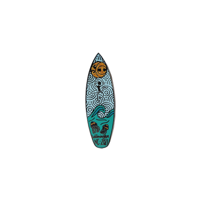 Surfboard with waves and jellyfish and SCI at the top