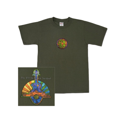 T-Shirt featuring a 10 color stained glass SCI logo on the front with an 11 color Guitar on the back